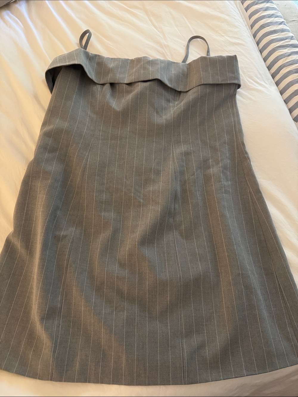 Gray Pinstripe A-Line Dress with Foldover Neckline